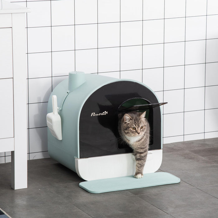 Pawhut Cat Litter Box With Lid, Enclosed Kitty Litter Box With Removable Tray, Scoop, Filter, Green
