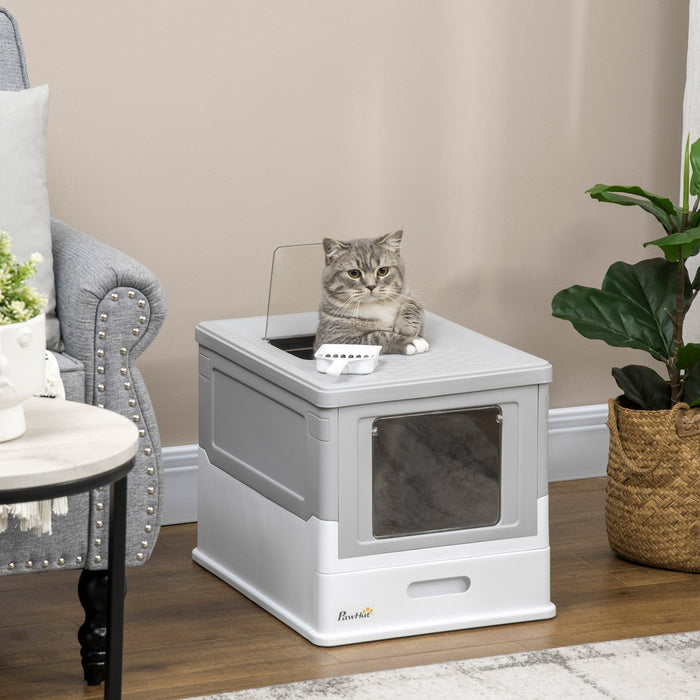 Pawhut Cat Litter Box, Top Entry Enclosed Kitty Litter Box With Scoop, Tray, Foldable Portable Kitte