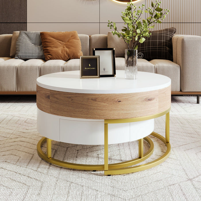 Sherry 31.5\" Round Engineered Wood Lift-top Nesting Coffee Table With Drawers - White 