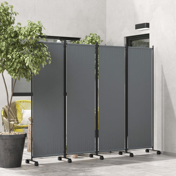 Outsunny Room Divider With Wheels, 5.6ft Folding Privacy Screen, Dark Grey