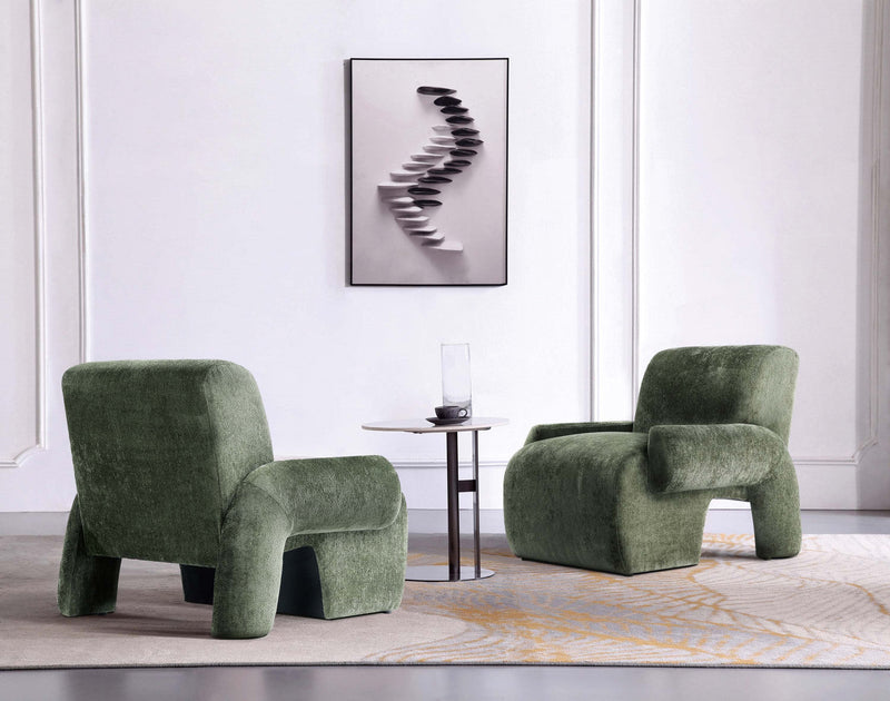 Verandah Mid-Century Modern Chenille Lounge Chair in Olive Green - Set of 2 