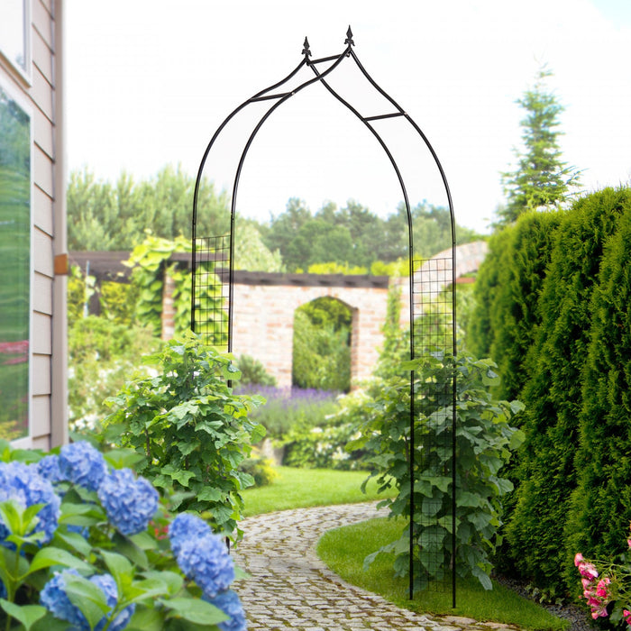Outsunny 8ft Garden Arch Trellis For Climbing Plants, Decorative Metal Arbor For Wedding, Party, Eve
