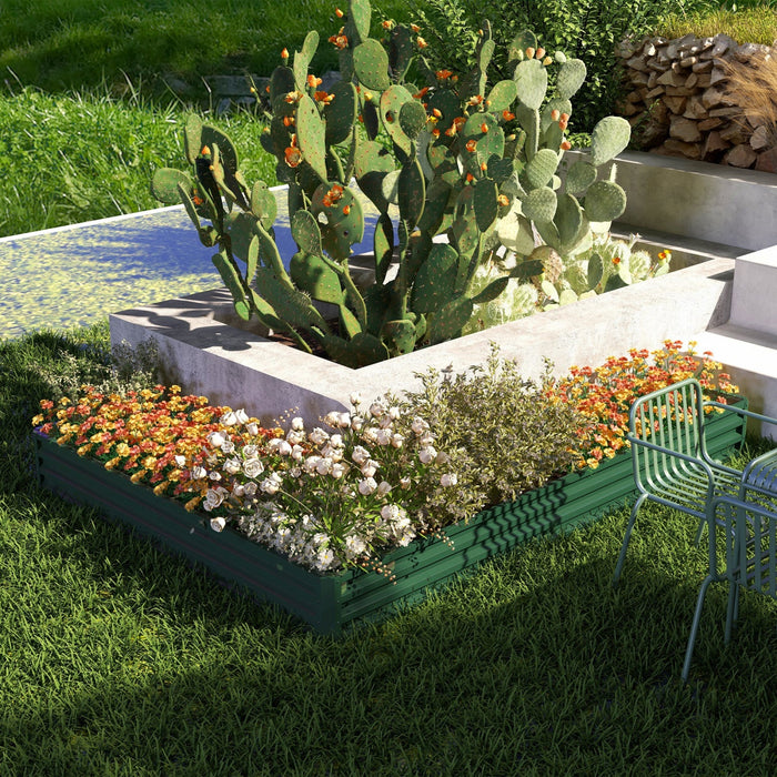 Outsunny L-shaped Raised Garden Bed, 82\" X 109\" X 12\" Galvanized Steel Planter Box With Multi-reinfo