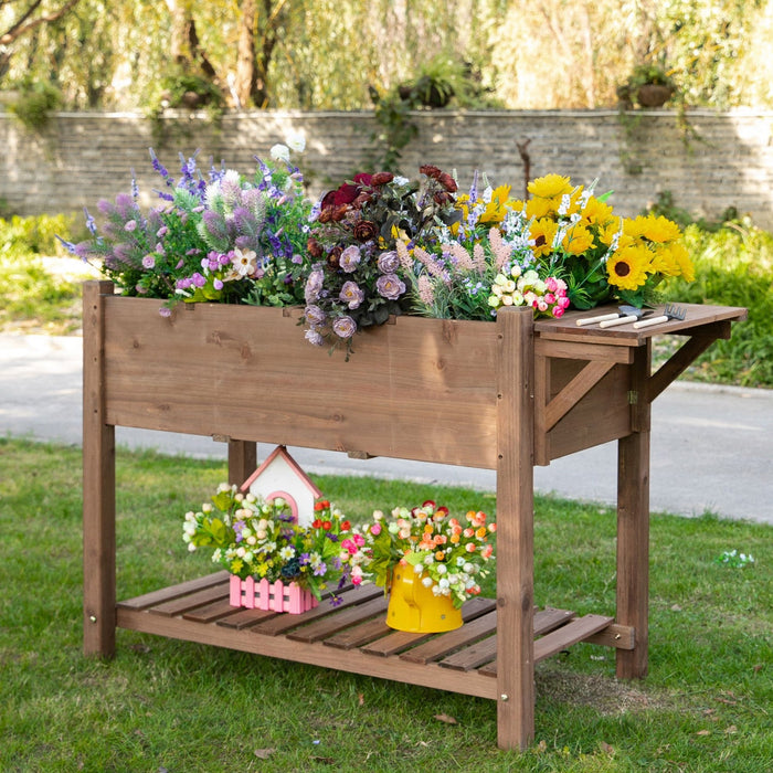 Outsunny Raised Garden Bed With 8 Grids And Storage Shelf, Elevated Planter Box With Legs, For Veget