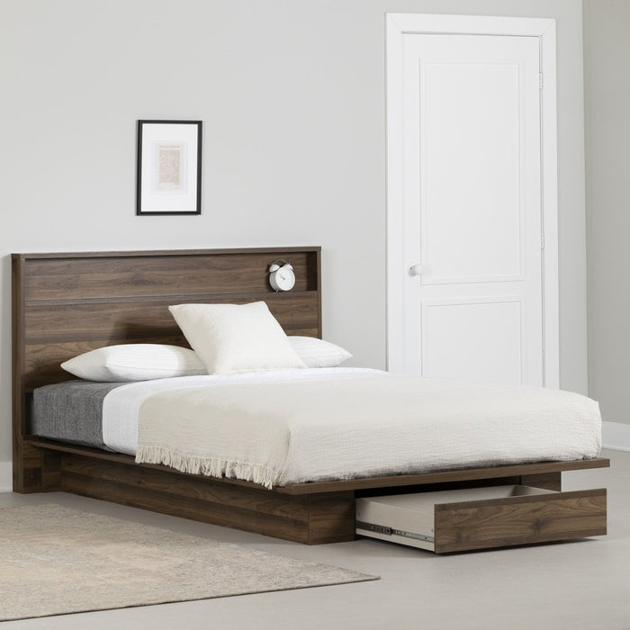 Musano Platform Bed And Headboard Set Natural Walnut - South Shore Queen Bed