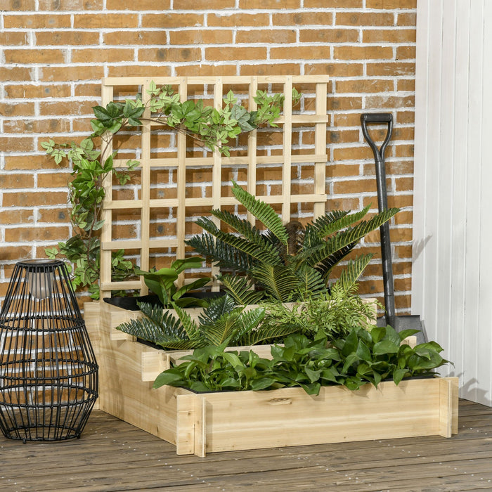 Outsunny 3 Tier Raised Garden Bed With Trellis For Climbing Plants, Wooden Elevated Planter Box For 