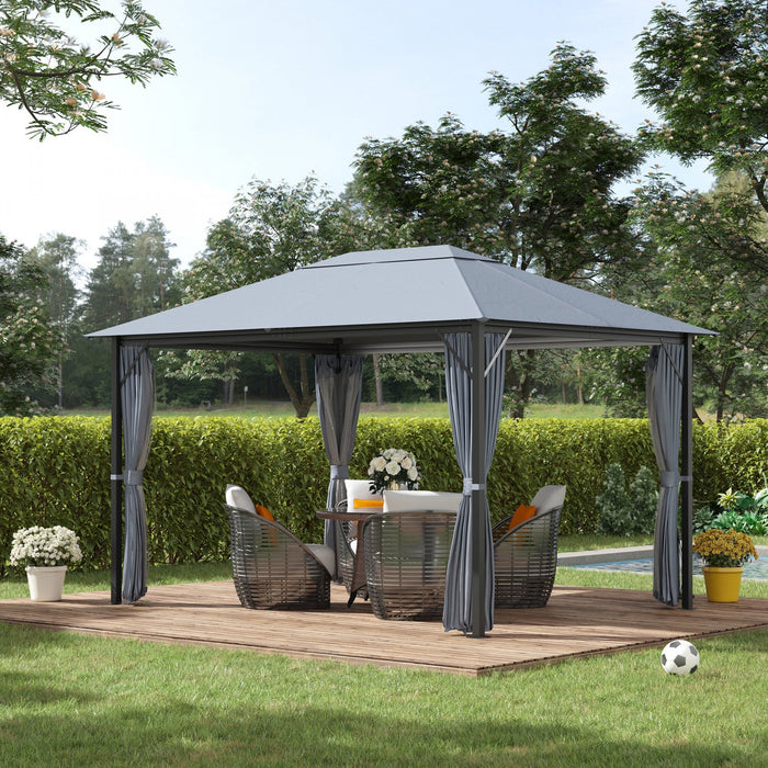 Outsunny 13' X 10' Gazebo Canopy Party Tent Shelter With Steel Frame, Curtains, Netting Sidewalls, L