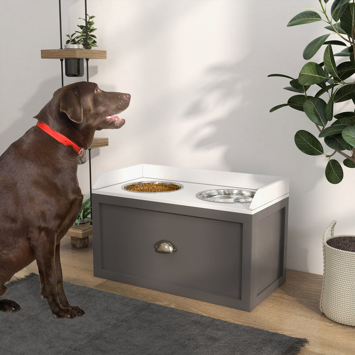 Pawhut Elevated Dog Bowls For Large Dogs, Raised Pet Feeding Station With 2 Stainless Steel Bowls, H