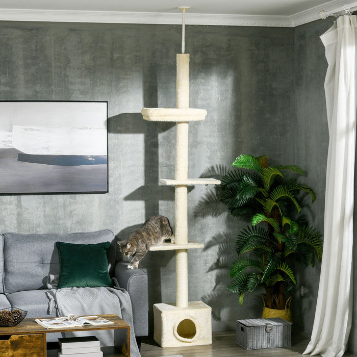 Pawhut Floor To Ceiling Cat Tree With Scratching Post For Indoor Cats, Adjustable Height Cat Tower (