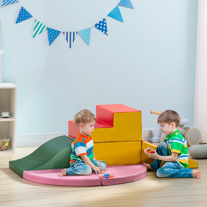 Qaba 6-piece Soft Play, Play Foam Set For Toddlers To Climb, Crawl, Slide, Safe Indoor Play Equipmen