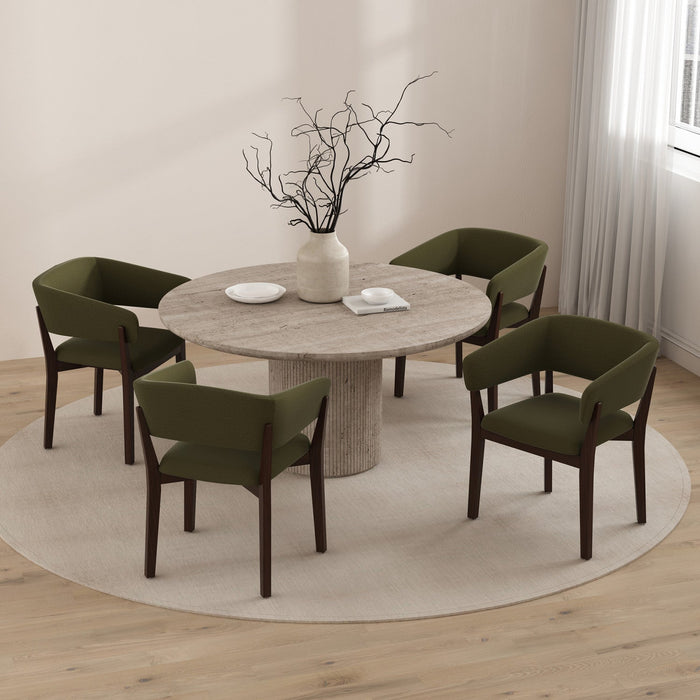 Blake Modern Faux Mohair Wood Armchair in Green - Set of 4 Dining Chair 