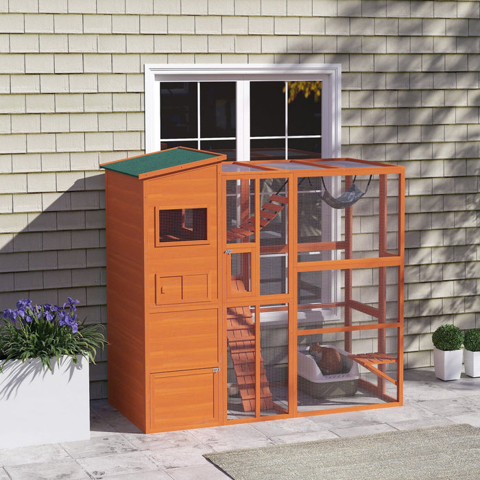 Pawhut Catio Outdoor Cat Enclosure, 76\" L Large Weatherproof Cat House With Cat Condo, Jumping Platf