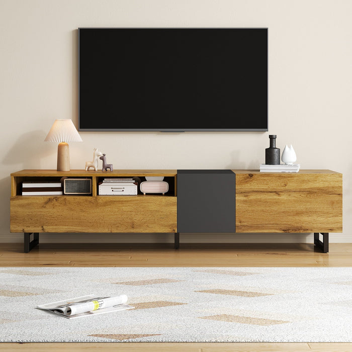 Dominic U-shaped Metal Legs Modern Tv Stand With 3 Doors And 2 Compartments,black/natural Tv Stand 