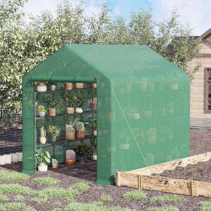 Outsunny 8' X 6' X 7' Portable Walk-in Greenhouse Hot House With 18 Shelves, Water/uv Resistant Weat