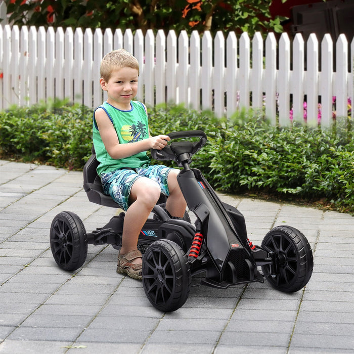 Aosom Go Kart For Kids, Pedal Car With Adjustable Seat, Forward, Backward, Handbrake, Shock Absorpti