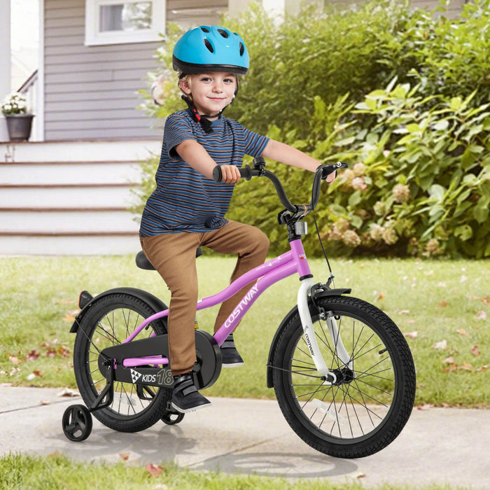 Costway 18" Kids Bike For 4-8 Years Old Boys & Girls With Adjustable Seat Handbrake Reflectors Purple