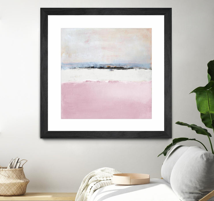 \"Pink Sea Abstract\" Matted and Framed Black 30x30 Wall Art