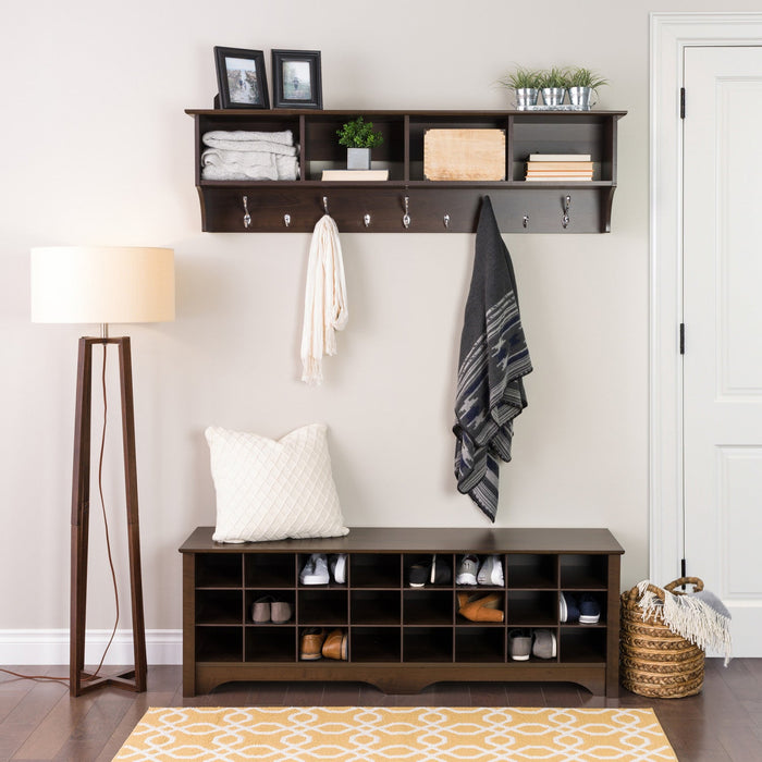 Twenty-Four Pair Shoe Storage Cubby Bench - Espresso