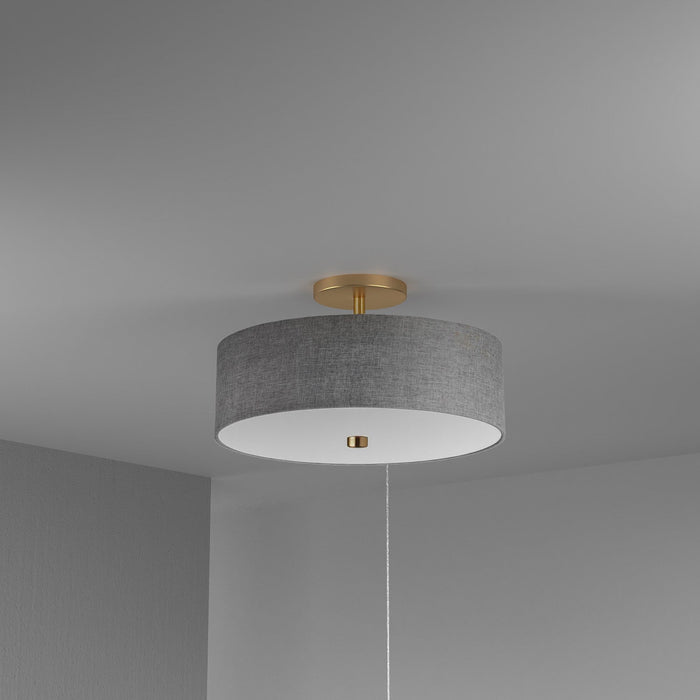 Dainolite Everly 3 Light Semi-flush Mount Aged Brass Grey Shade Lamp