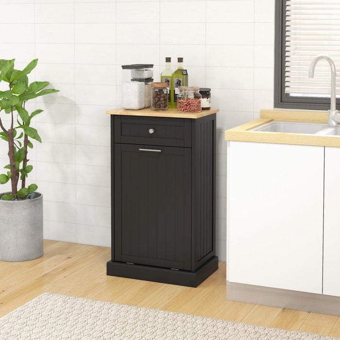 HOMCOM Tilt Out Trash Cabinet, Hidden Garbage Bin Cabinet with Drawer