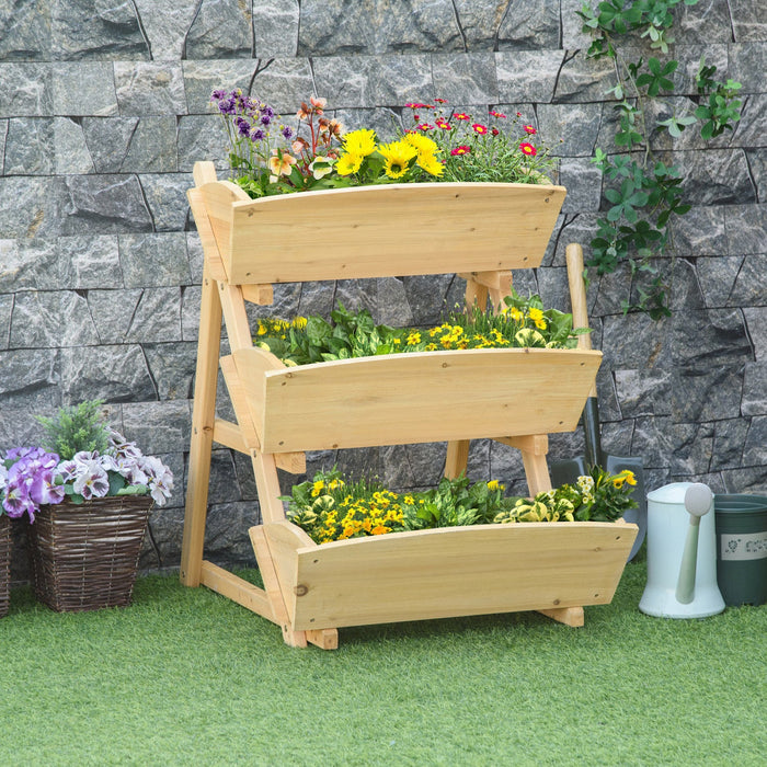 Outsunny 3 Tier Raised Garden Bed, Vertical Wooden Elevated Planter Box Kit, Plant Stand For Flowers