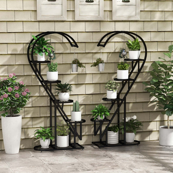 Costway 5 Tier Metal Plant Stand Heart-shaped Shelf With Hanging Hook For Multiple Plants Black