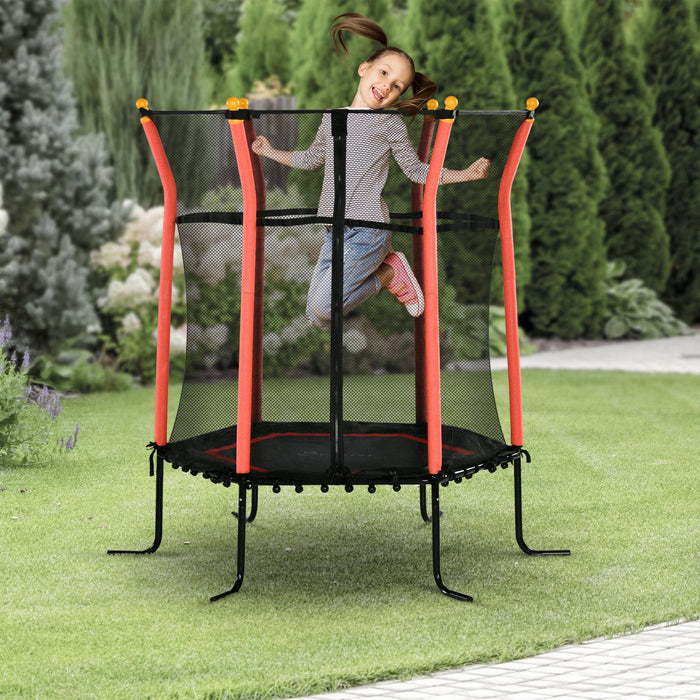 Soozier 63" Kids Trampoline Mini Indoor Bouncer Jumper with Enclosure Net Elastic Thick Padded Pole Gift for Child Toddler Age 3-10 Years Old Red