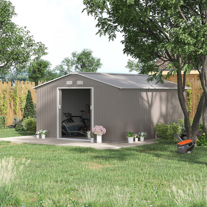 Outsunny 11' X 13' Garden Storage Shed With Double Sliding Door And 4 Ventilation Slots, Garden Tool