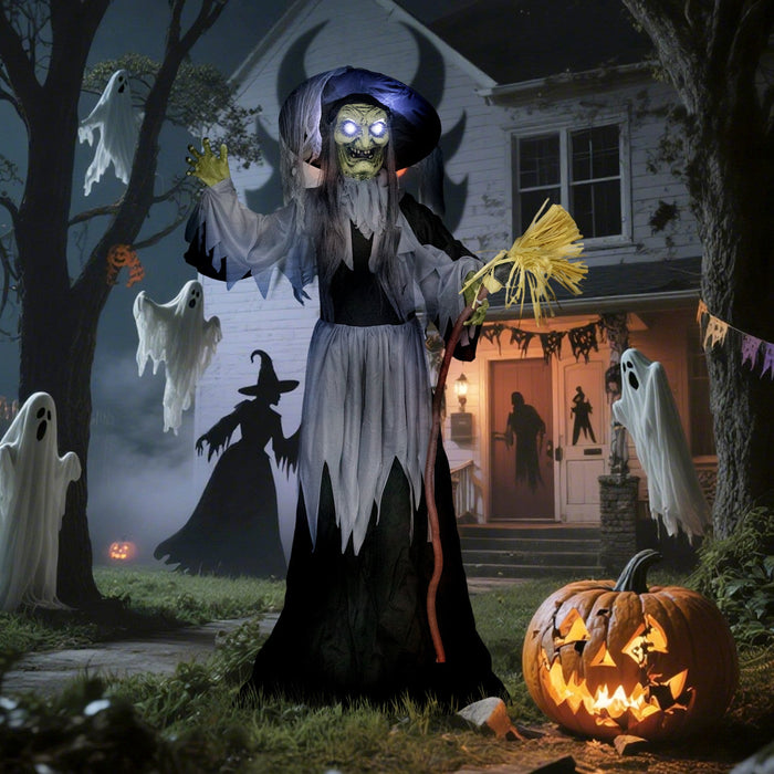 Outsunny Animated Halloween Decoration, Animatronics Witch, Black