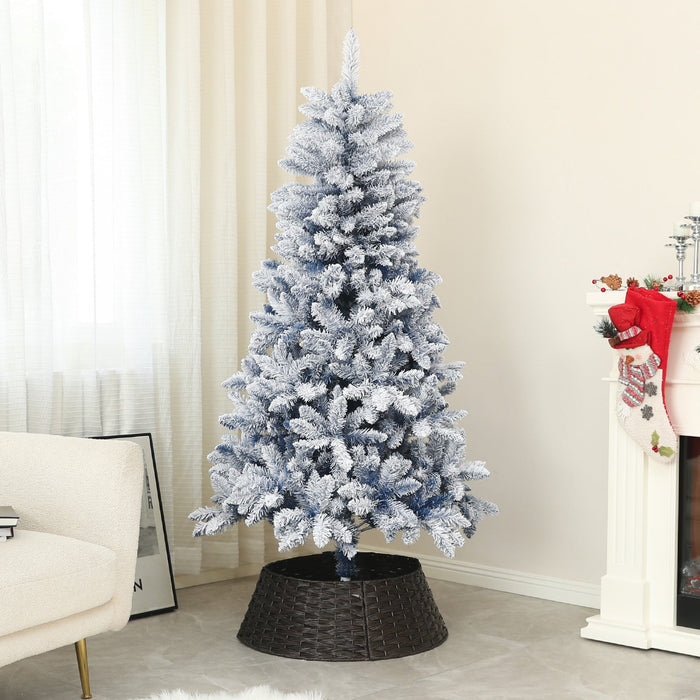 Homcom 5 Ft Artificial Christmas Tree With Snow Flocked Branches, Hinge