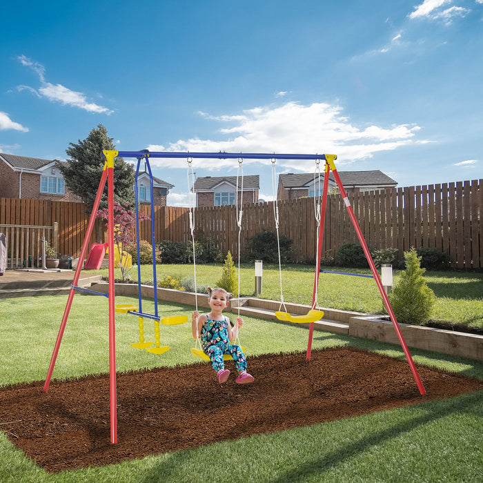 Outsunny Metal Swing Set With 2 Seats Glider A-frame Stand Adjustable Hanging Rope For Backyard Play