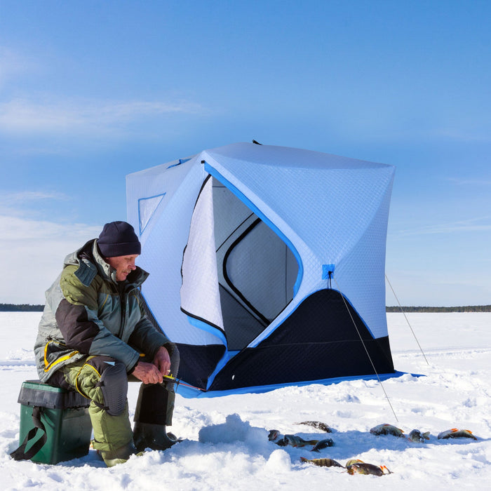 Outsunny 4-person Pop-up Ice Fishing Tent, Insulated Ice Fishing Shelter With Ventilation Windows, D
