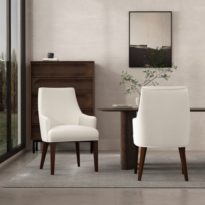 Beever Modern Chenille Wood Armchair in Cream - Set of 2 Dining Chair 