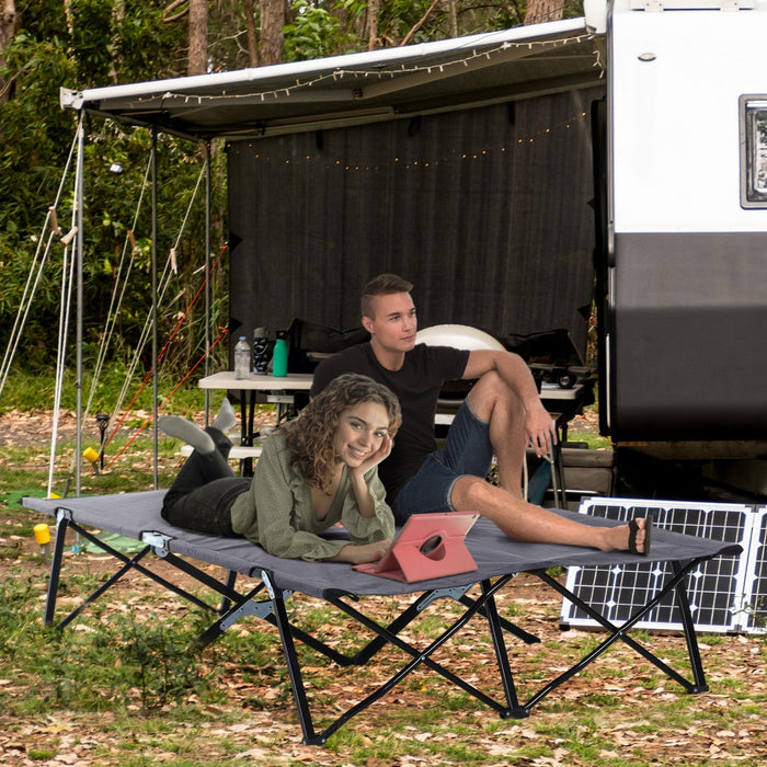 Outsunny 76" Two Person Folding Camping Cot With Carrying Bag, Grey