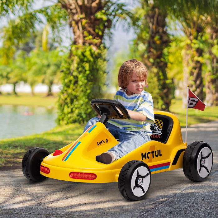 Qaba Go Kart For Kids, 6v Electric Battery Powered Ride-On Car With Music, Light, Horn, For Toddlers