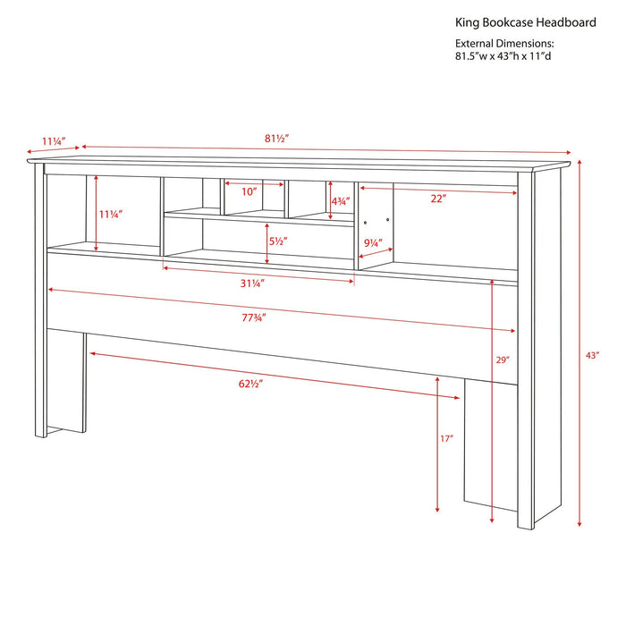 King Bookcase Headboard - White