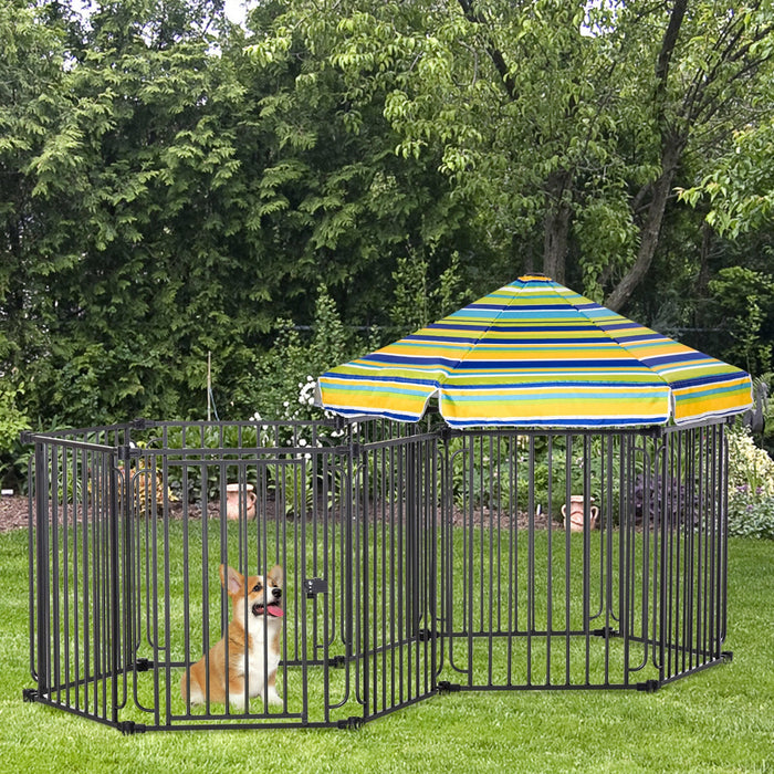 Pawhut 83\" X 48\" Heavy-duty Metal Dog Playpen, Outdoor Pet Cage Kennel, Puppy Exercise Fence Barrier