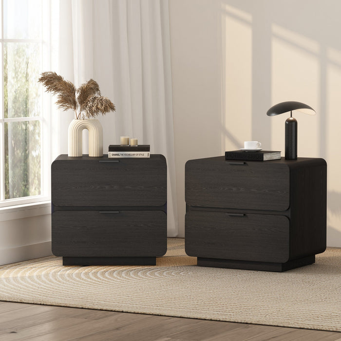 Chrystie Contemporary Modern 26\" Nightstand in Black (2-Drawer) - Set of 2 