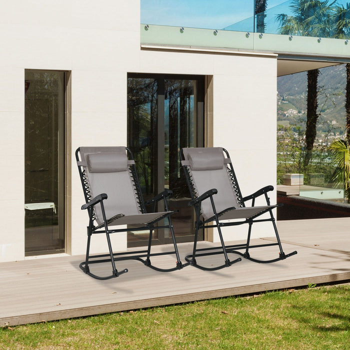 Outsunny 2pc Patio Foldable Rocking Chair Set Grey