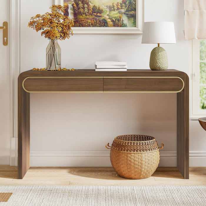 Olivia 47.2\" Wooden Sofa Table with Drawers - Gold 
