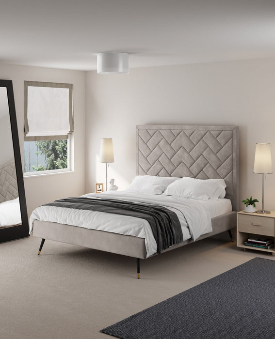 Crosby Modern Upholstered Velvet Queen Bed in Greige 