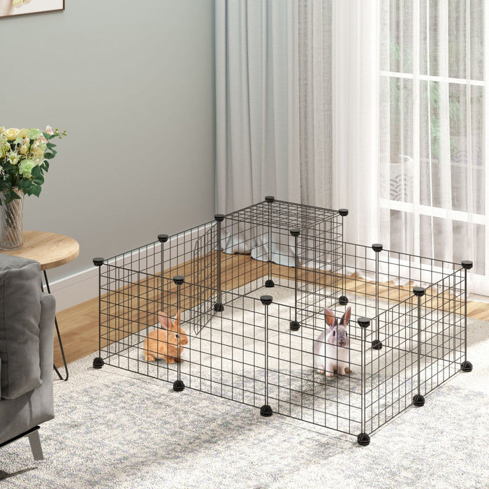 Pawhut Small Animal Cage Rabbit Cage With Door, Guinea Pig Playpen, Small Animal Fence For Bunny, Ch