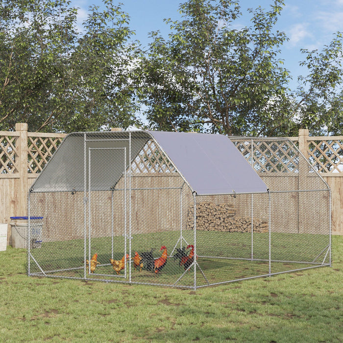Pawhut Galvanized Large Metal Chicken Coop Cage Walk-in Enclosure Poultry Hen Run House Playpen Rabb
