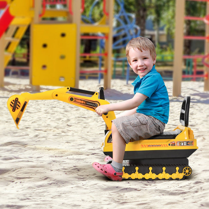 Qaba Kids Ride-on Excavator With Digger, Pretend Play Construction Truck With Under Seat Storage, Re
