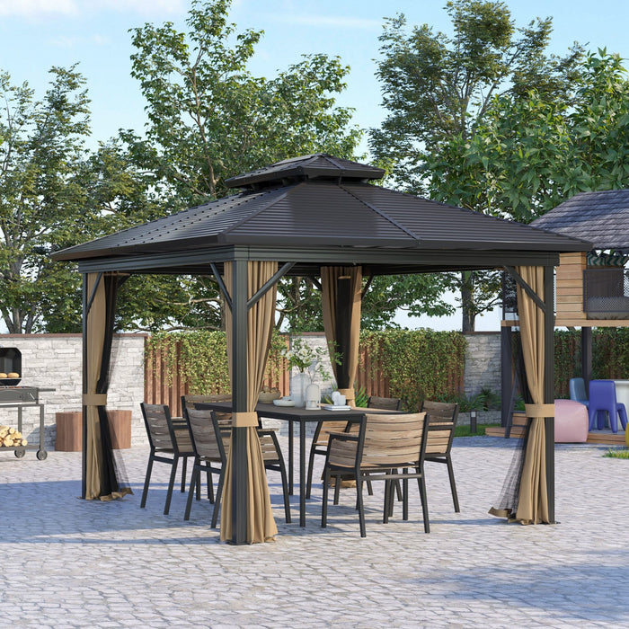 Outsunny 10' X 12' Hardtop Gazebo Outdoor Aluminum Gazebo For Patio Brown
