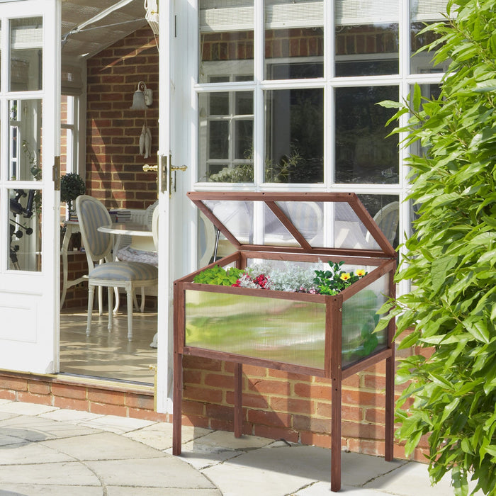 Outsunny 35\" X 20\" X 36\" Wooden Cold Frame Greenhouse, Garden Portable Raised Planter For Outdoor In