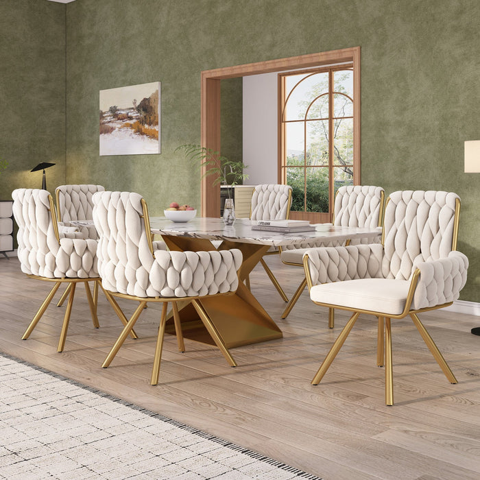 Timothy Velvet Swivel Dining Chairs with Tufted Upholstered and Metal Legs Set of 6, Glod  