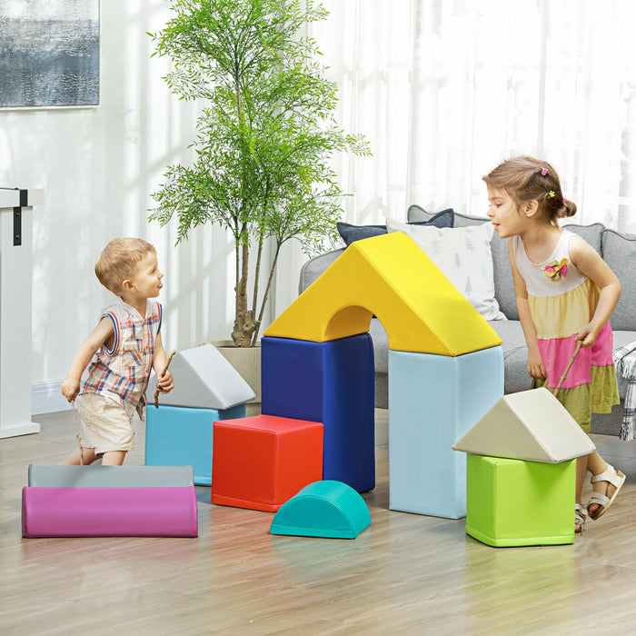 Soozier 11 Piece Soft Climbing Blocks For Toddlers, Kids Foam Climber And Crawl Gym Play Toy, Pu Leather Easy To Clean & Play, Light Colour