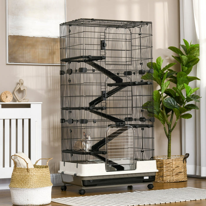 Pawhut 6-tier Platform Rolling Small Animal Cage Rabbit Hutch Pet Play House With Platform, Ramp,rem
