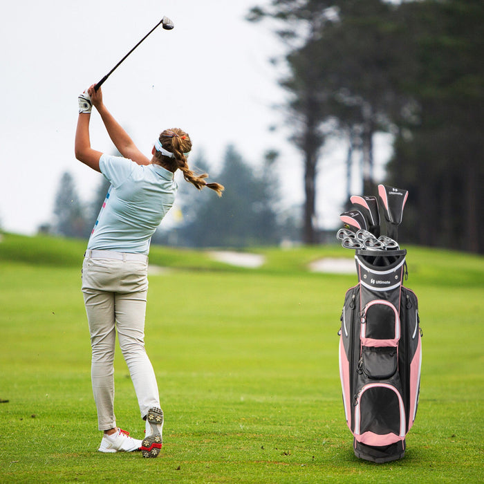 Costway 9 Pcs Women's Complete Golf Club Set Right Handed With 460cc Alloy Driver Irons Pink